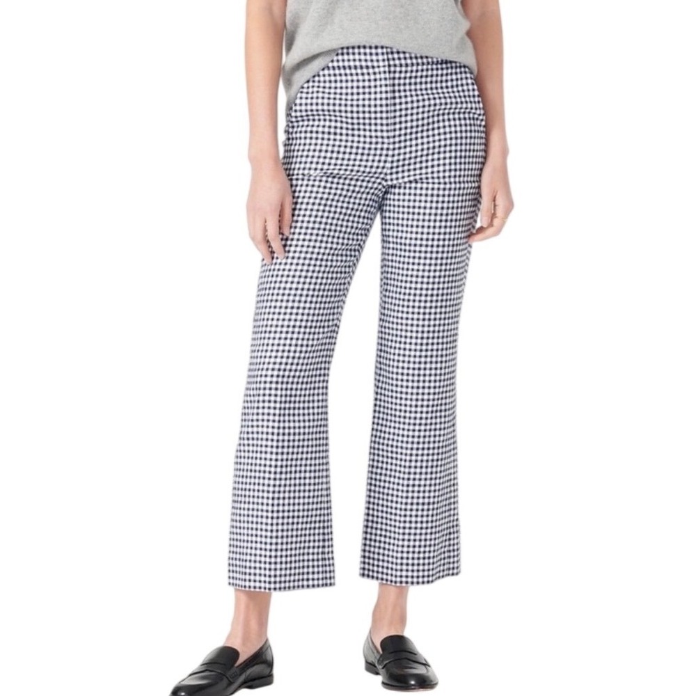 J.Crew Womens Hayden Kickout Crop Pants Gingham Stretch Linen Navy Size 6 Preppy